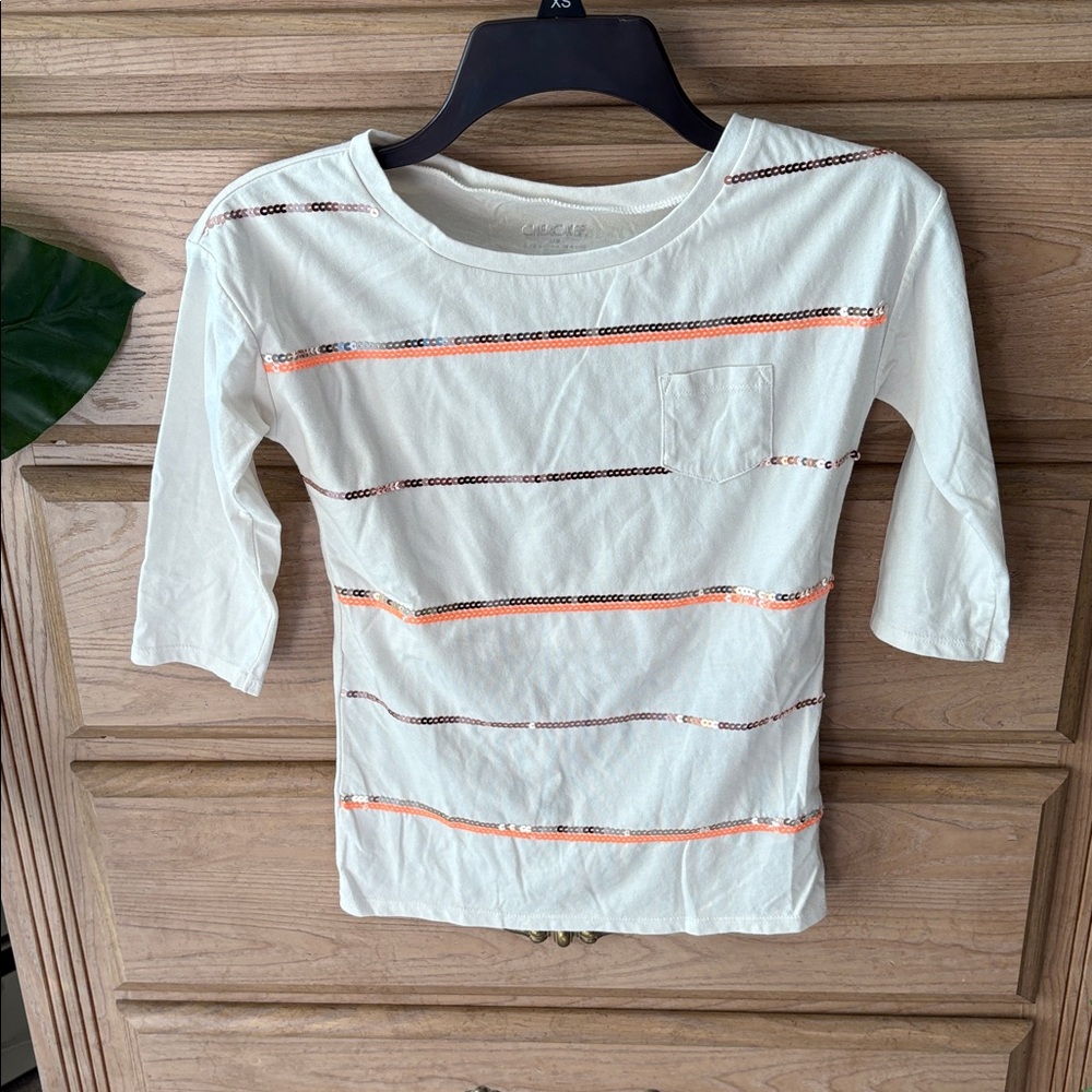 Cherokee White Top with Orange and Gold Sequins